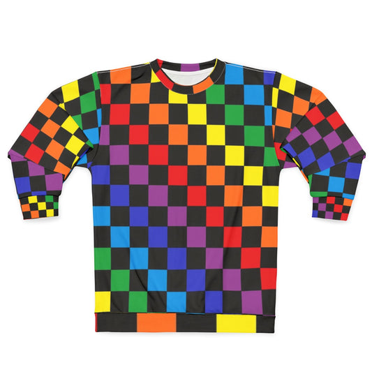 Checkered rainbow black sweatshirt with abstract design