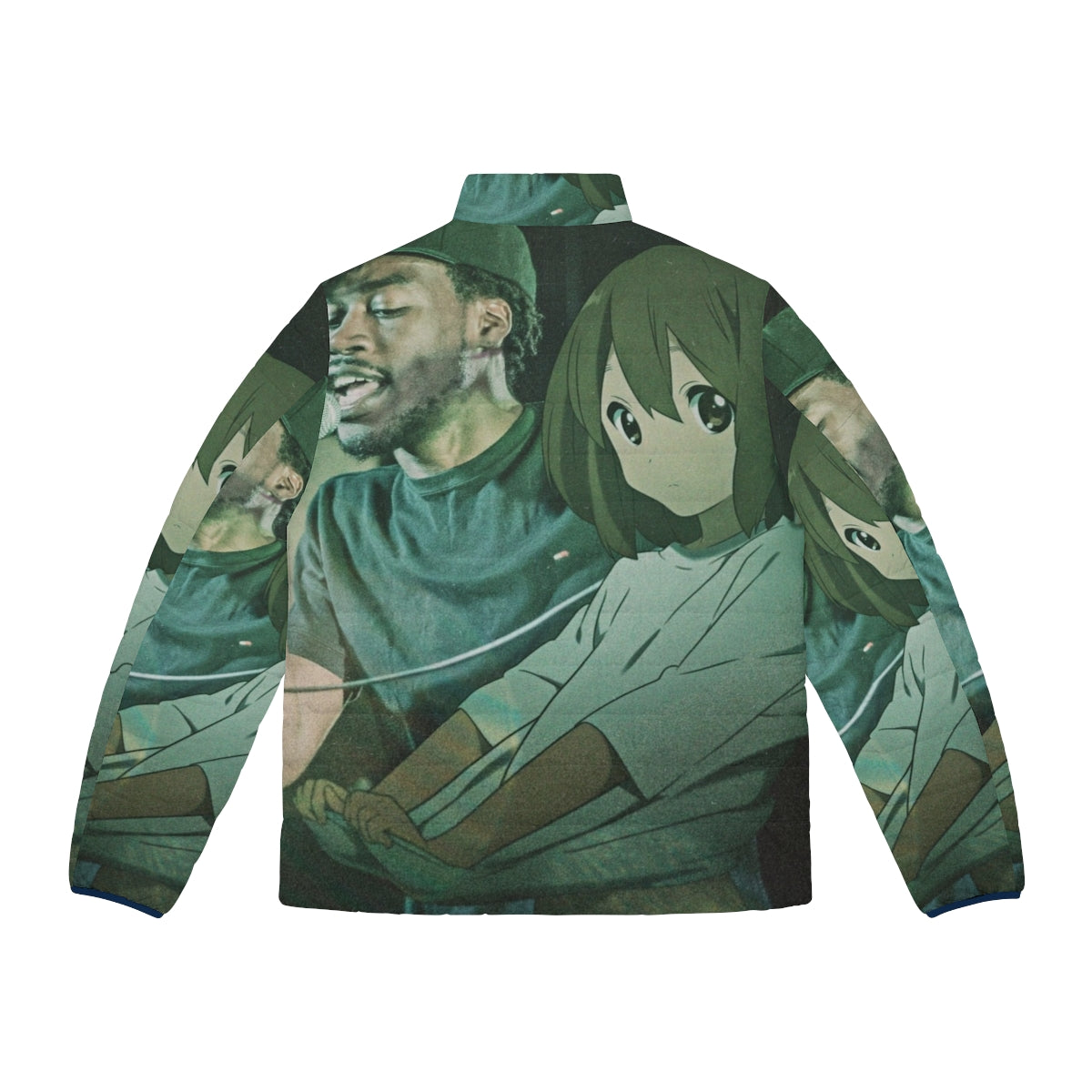 Hirasawa Yui, the beloved K-On! character, showcasing her new puffer jacket in a stylish and gangsta-inspired look. - Back