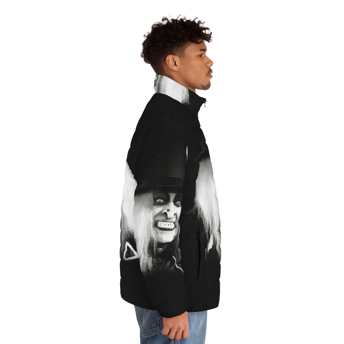 Zombo for Black Backgrounds Puffer Jacket with zombo, halloween, and zombie design - men side right