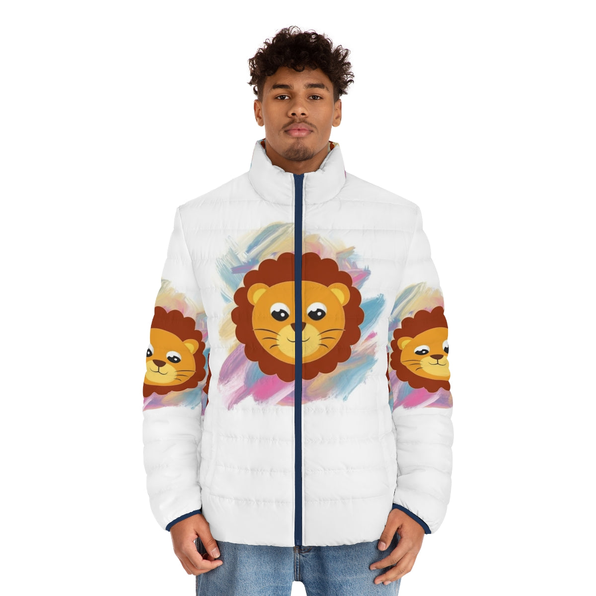 Legendary Animals Puffer Jacket featuring a mystical dragon and lightning - men front