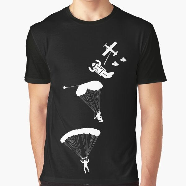 Skydiving graphic t-shirt featuring a bold design and text about the excitement of skydiving