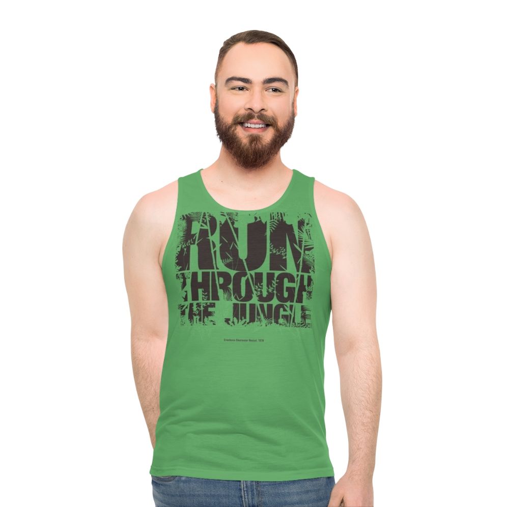 Unisex tank top with "Run Through The Jungle" graphic - men