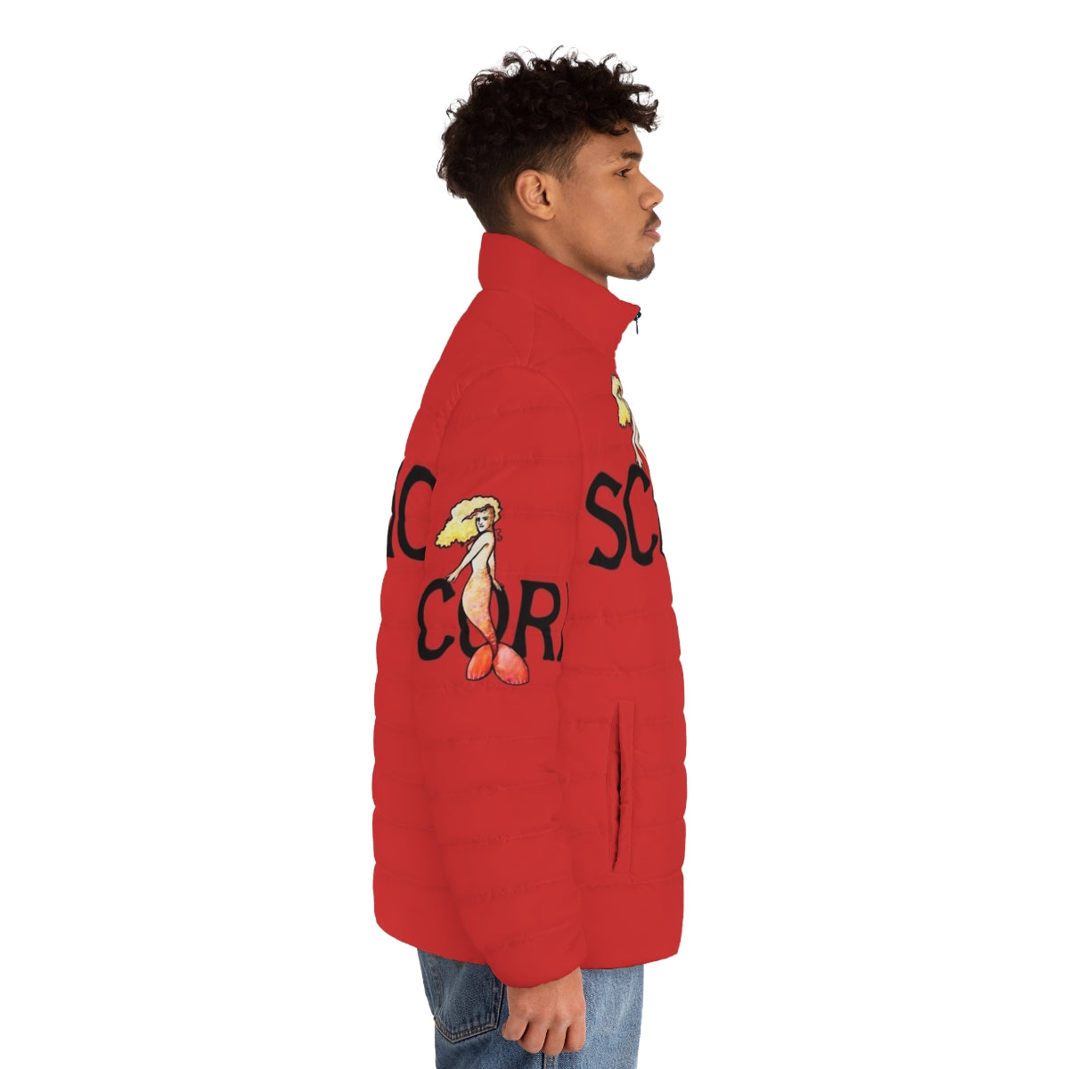 Scorpio mermaid puffer jacket featuring a unique zodiac-inspired design - men side right