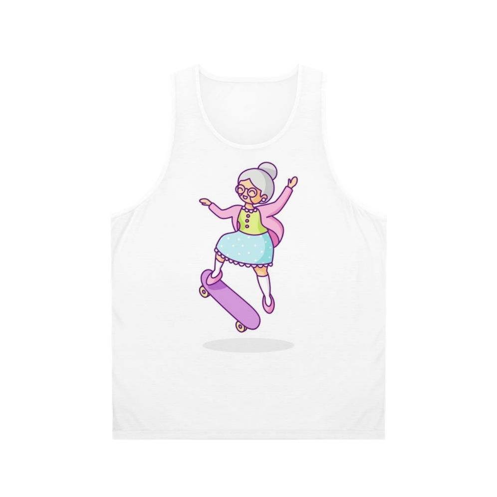 Skateboarding senior wearing unisex tank top