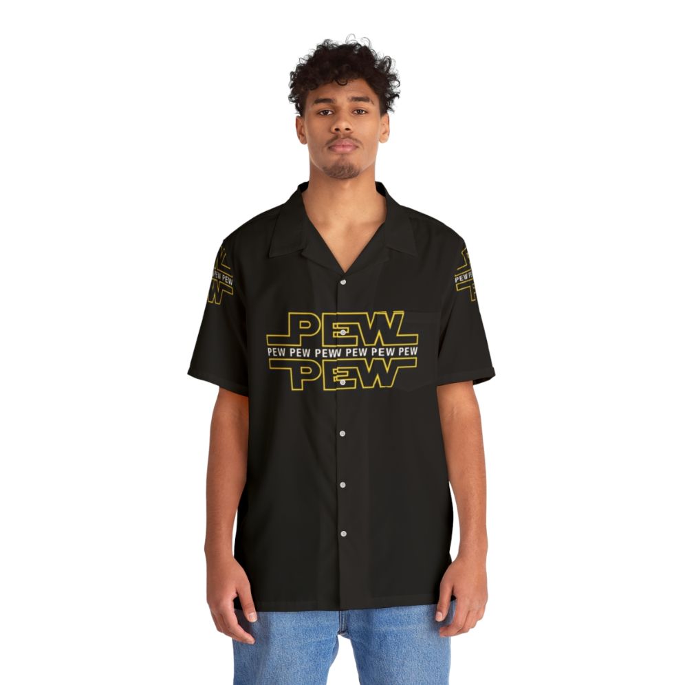 Pew Pew Pew Hawaiian Shirt with Star Wars Blasters and Characters - People Front