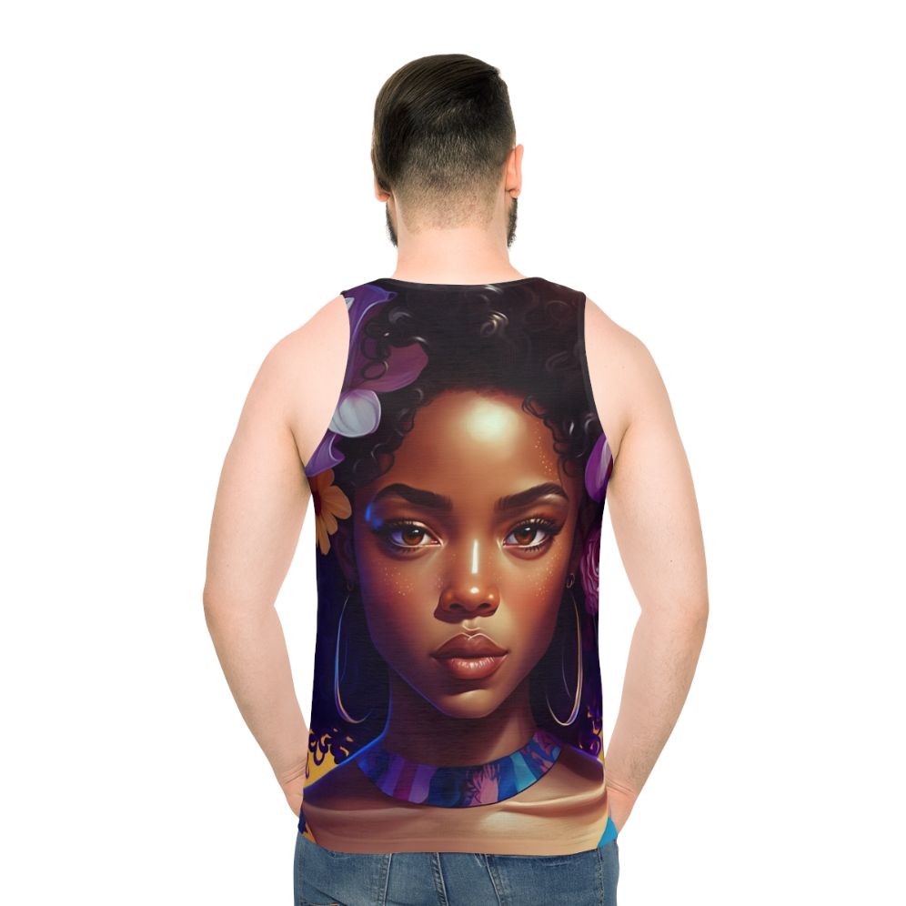 Unisex Afro Tank Top Celebrating Black Beauty and Culture - men back