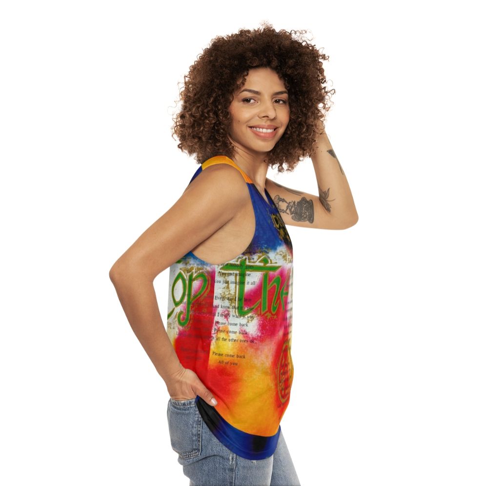 Retro unisex tank top with The Top Please Come Back graphic - women side