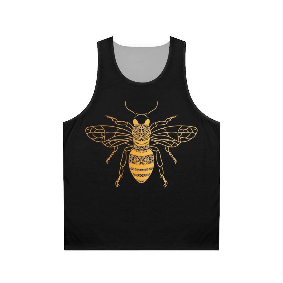 Golden honey bee floral pattern unisex tank top