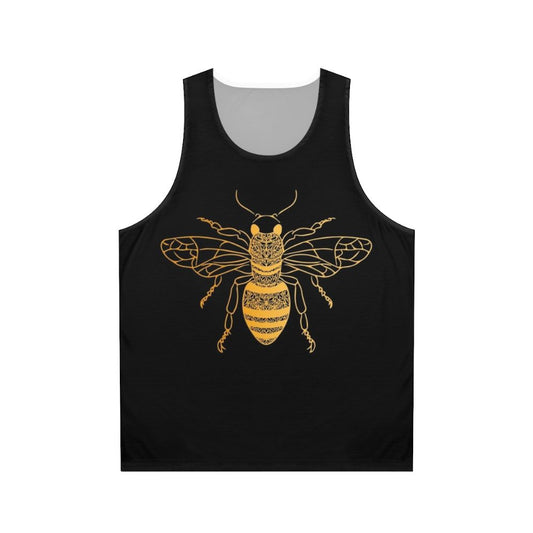 Golden honey bee floral pattern unisex tank top