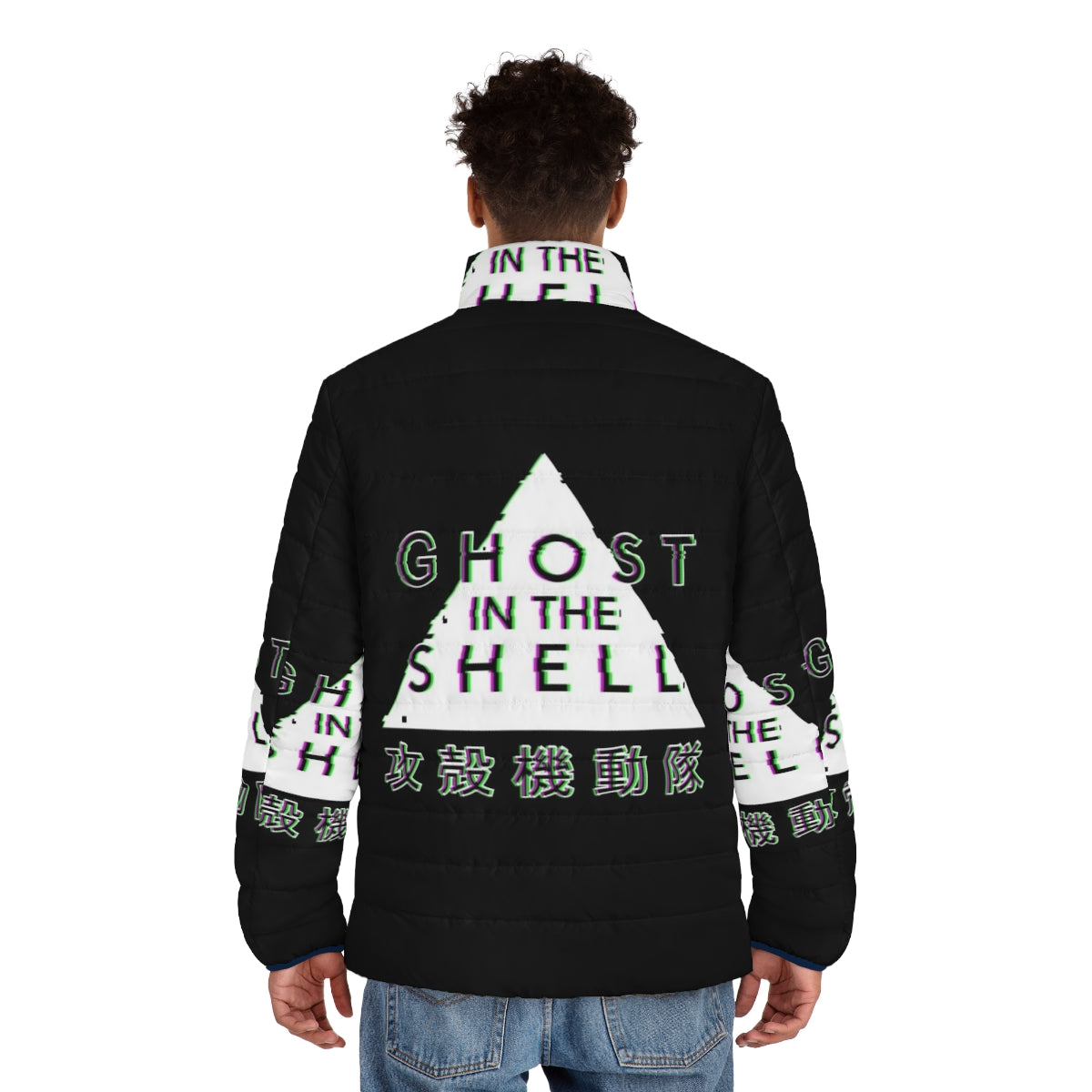 Ghost in the Shell cyberpunk glitch puffer jacket - men back