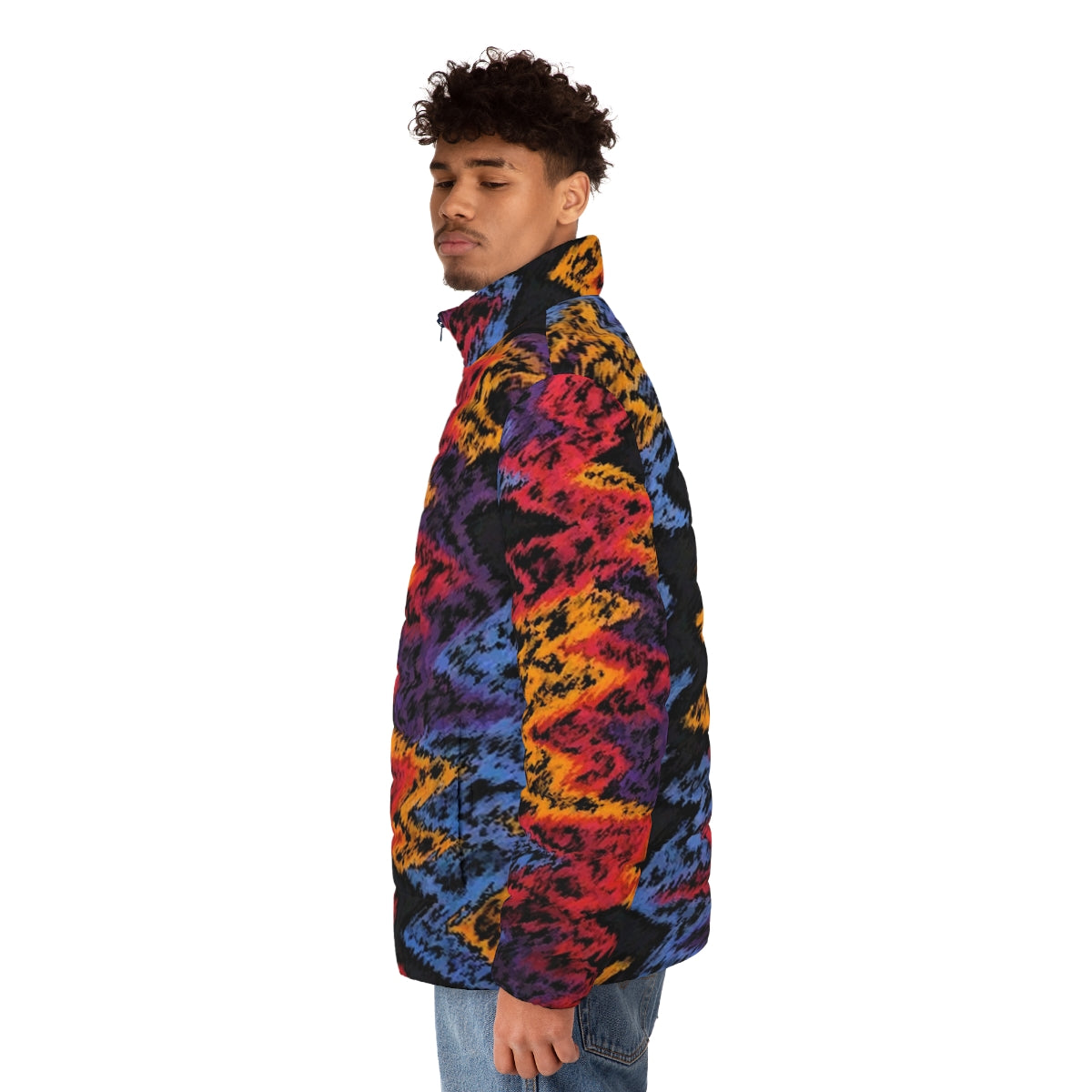 Retro-styled puffer jacket with basketball-inspired graphic pattern - men side left