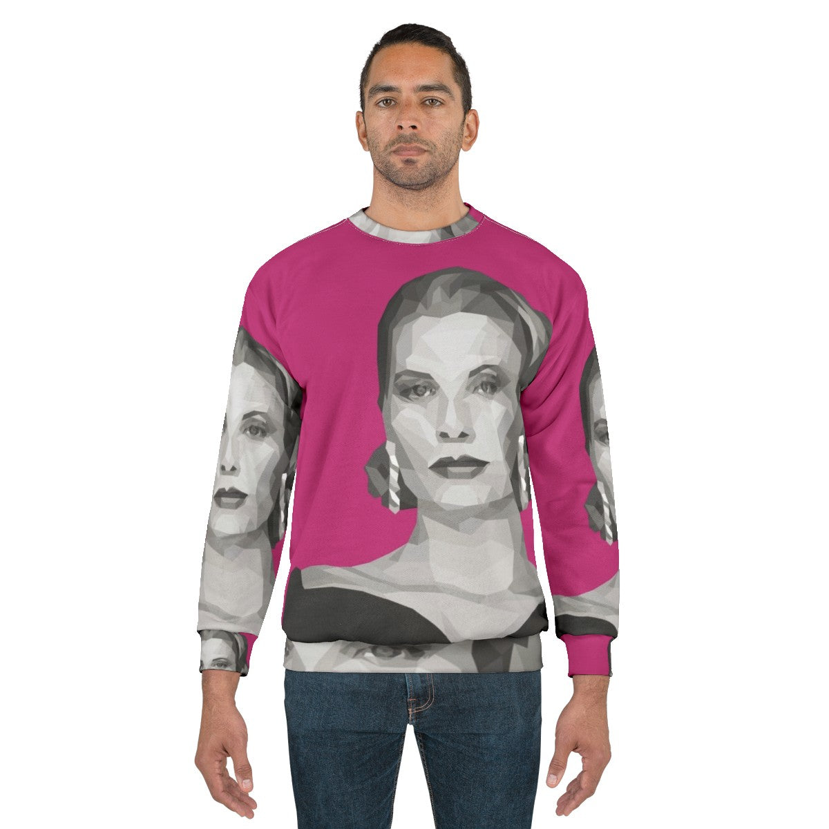 Grace Kelly Geometric Poly Pink Fuchsia Sweatshirt - men