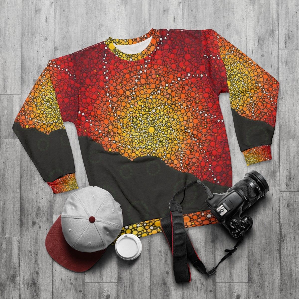 Wollumbin Dreaming Aboriginal Culture Sweatshirt - flat lay