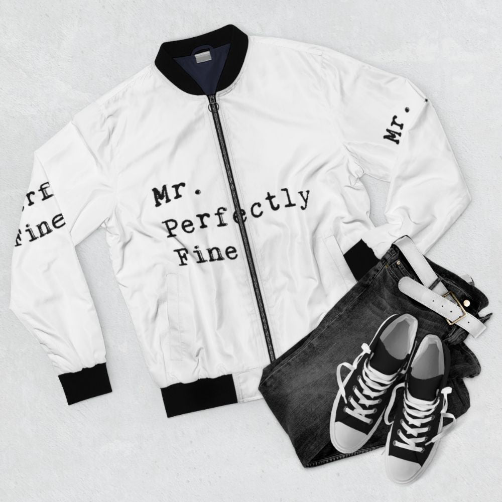 Taylor Swift-inspired "Perfectly Fine" bomber jacket by Pamaraico Designs - Flat lay