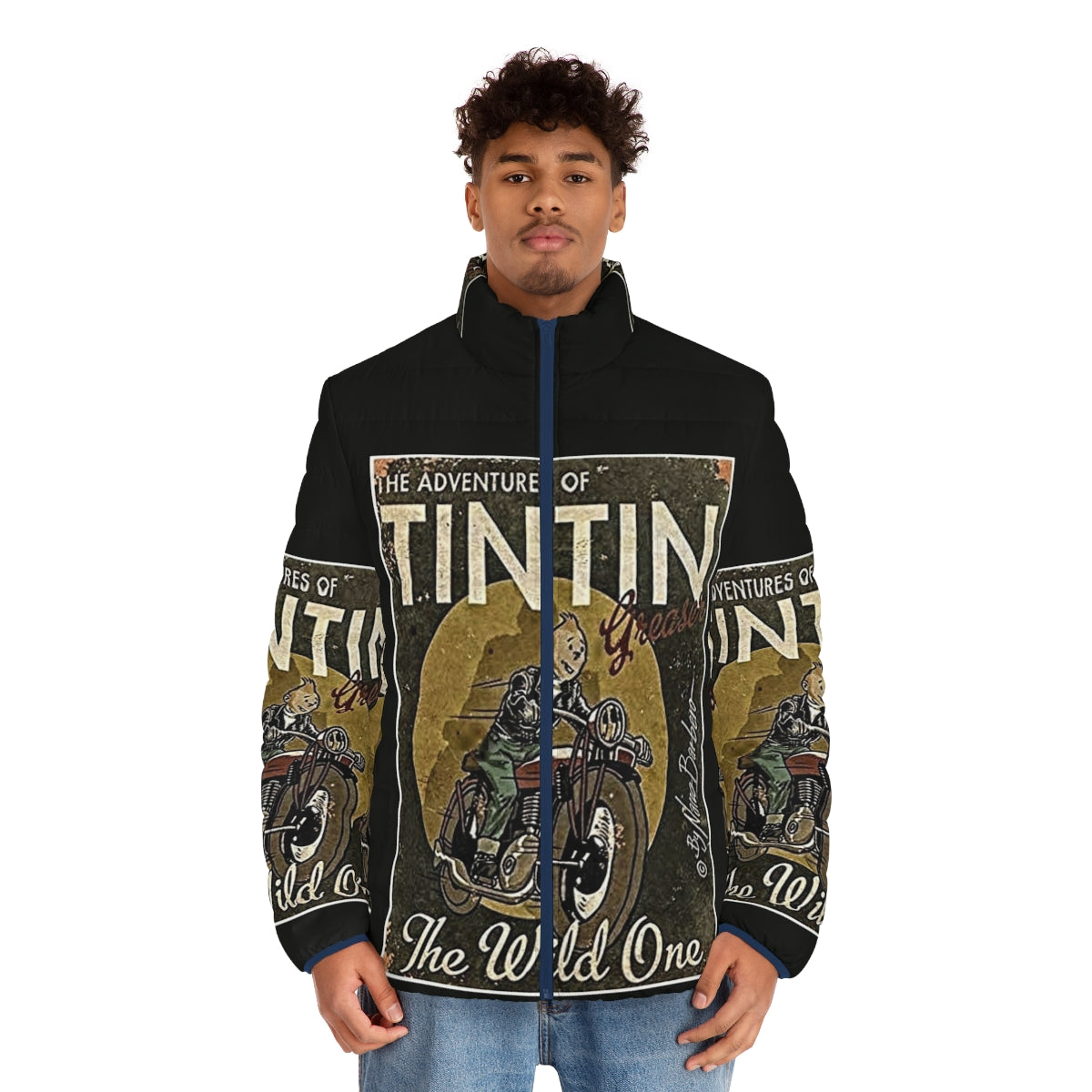 Tin Tin puffer jacket with artistic design for winter fashion - men front