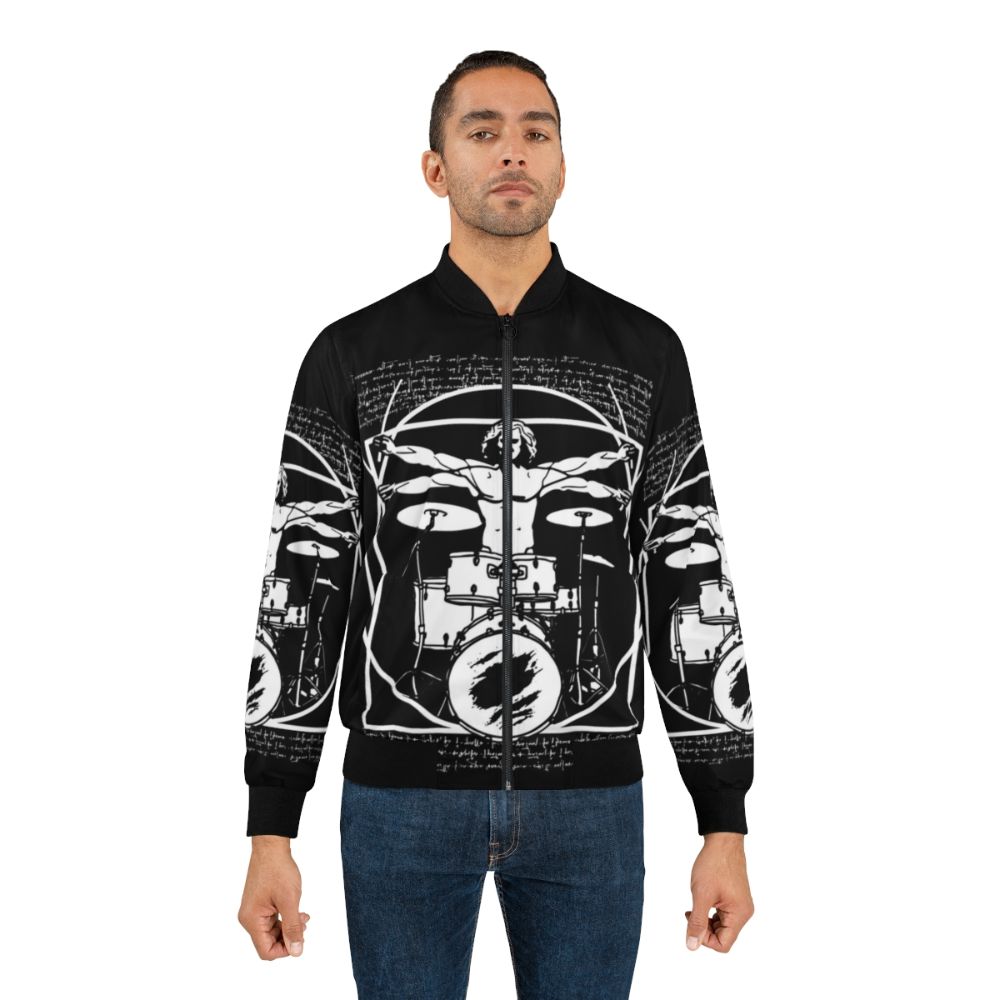 Da Vinci Drummer - Vitruvian Man Playing Drums Bomber Jacket Design - Lifestyle