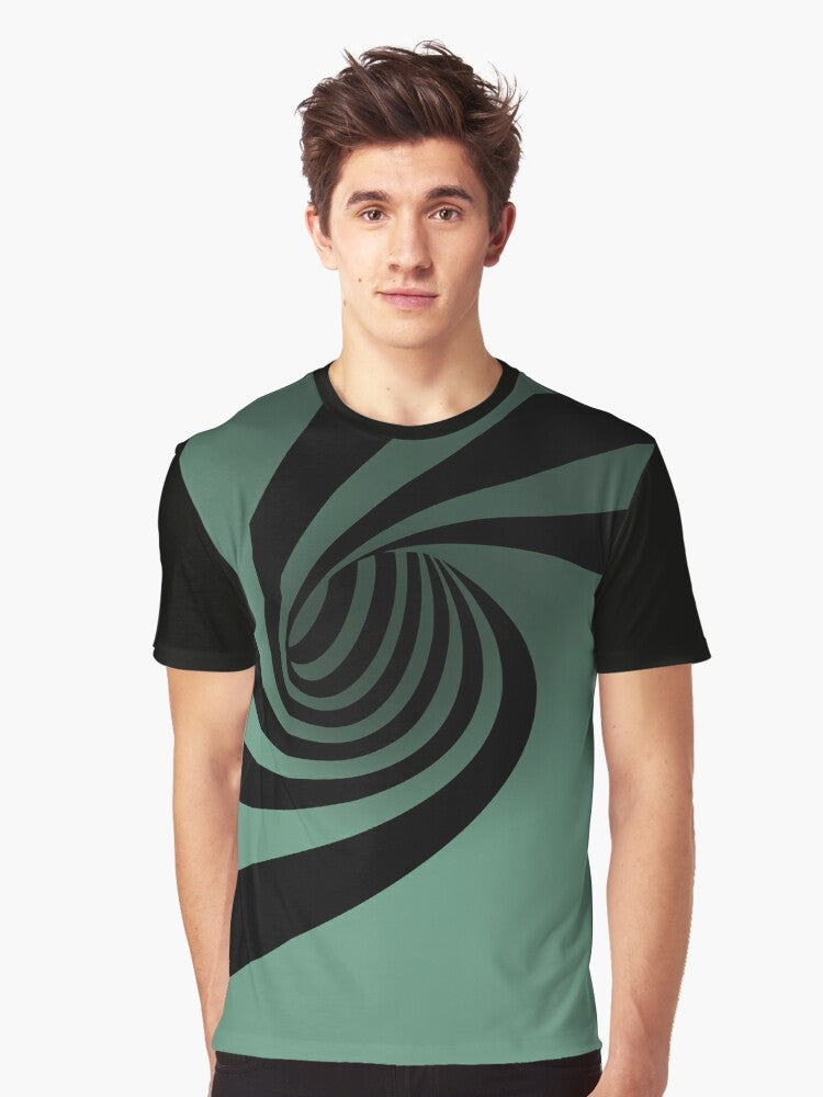 Optical illusion graphic t-shirt with a trippy, geometric black and white pattern - Men