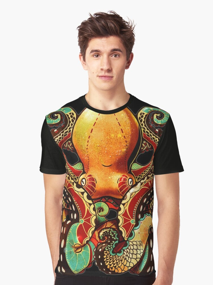 Octopus graphic design t-shirt featuring sea life inspired artwork with tentacles and a zentacle pattern - Men