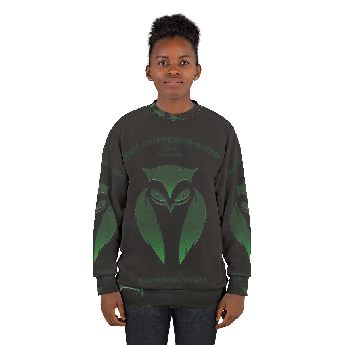 Vigilo Operior Audio Sweatshirt with Dark Owl Emblem - women