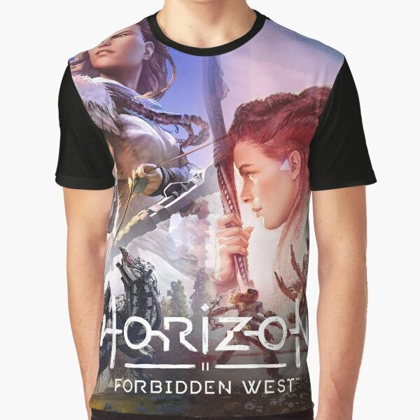 Horizon Forbidden West video game t-shirt featuring the character Aloy