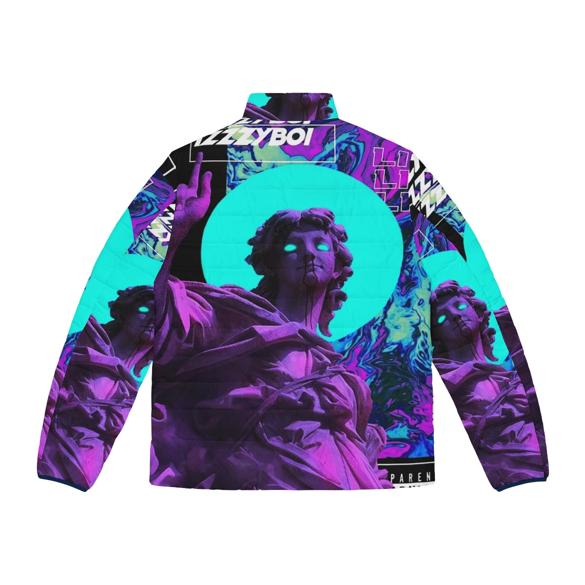 Vaporwave inspired puffer jacket with futuristic cyberpunk design - Back