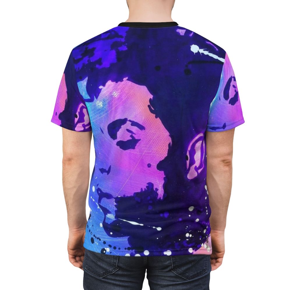 Vibrant pop art graphic design on a high-quality print-on-demand t-shirt - men back