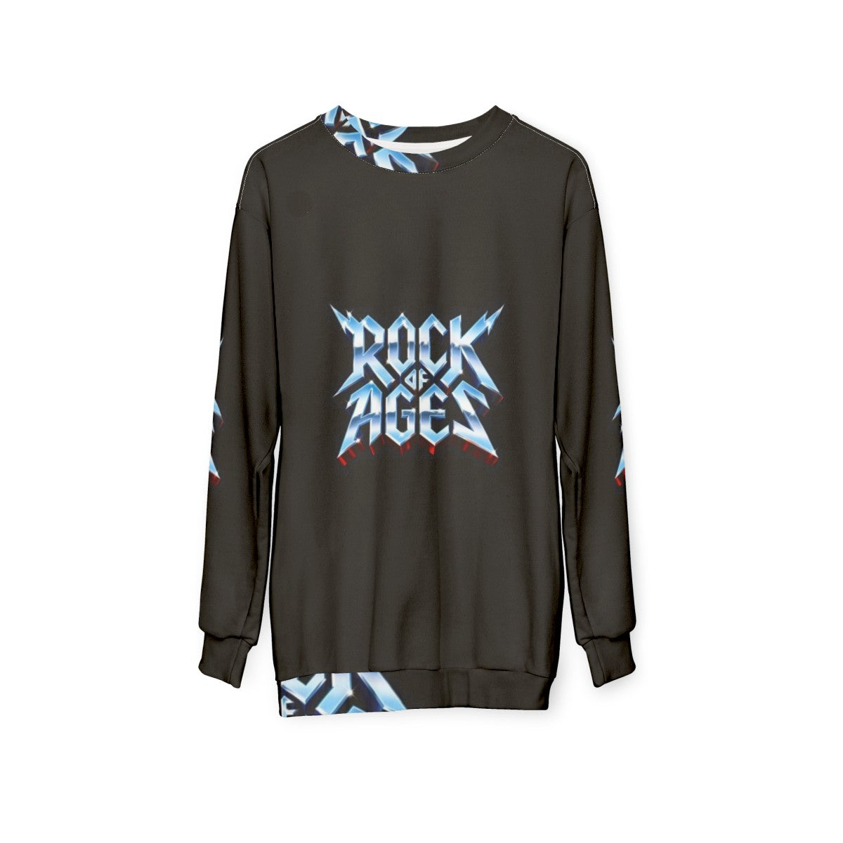 Rock of Ages Metallic Sweatshirt - Vintage Heavy Metal Band Apparel - hanging