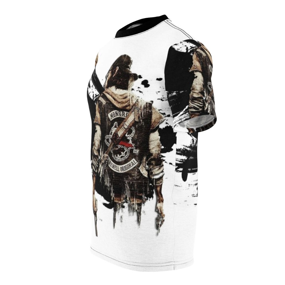 Stylized all-over-print t-shirt featuring the post-apocalyptic setting and characters from the video game Days Gone - men left