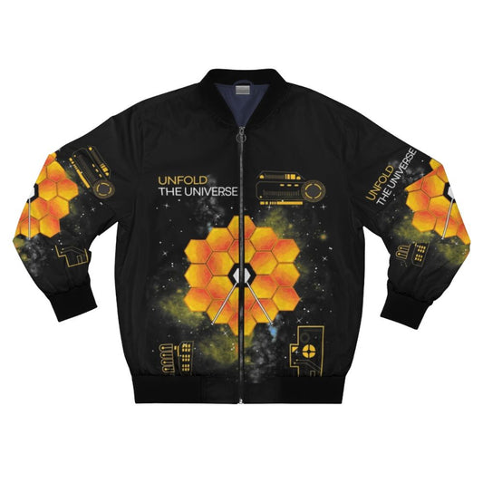 James Webb Space Telescope fan art bomber jacket showcasing the telescope and deep space imagery