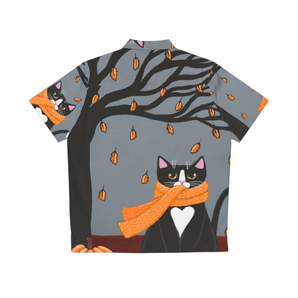 Autumn Tuxedo Cat Hawaiian Shirt - Back