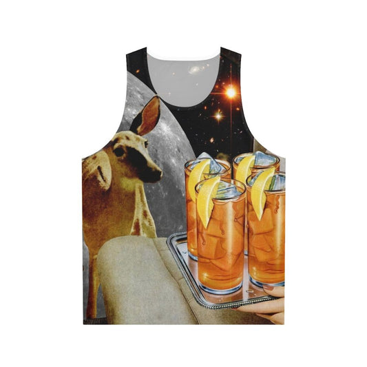 Retro deer unisex tank top with collage art design