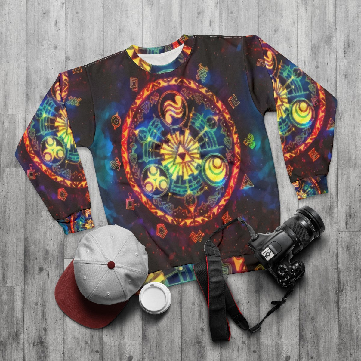 Triforce Space Sweatshirt featuring Legend of Zelda gaming graphics - flat lay