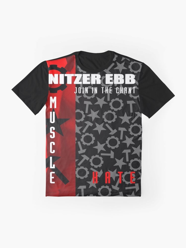 Nitzer Ebb "Join In The Chant" industrial graphic t-shirt design - Flat lay