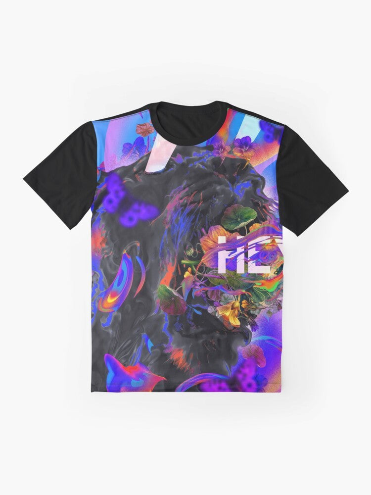 Vibrant and colorful graphic t-shirt featuring a wild tiger design - Flat lay