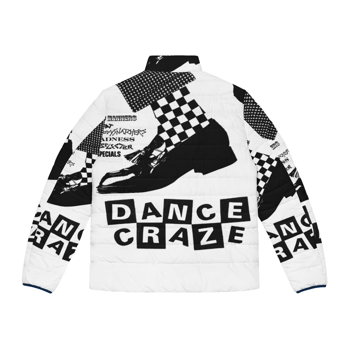 Stylish ska dance puffer jacket featuring reggae and mod inspired graphics - Back