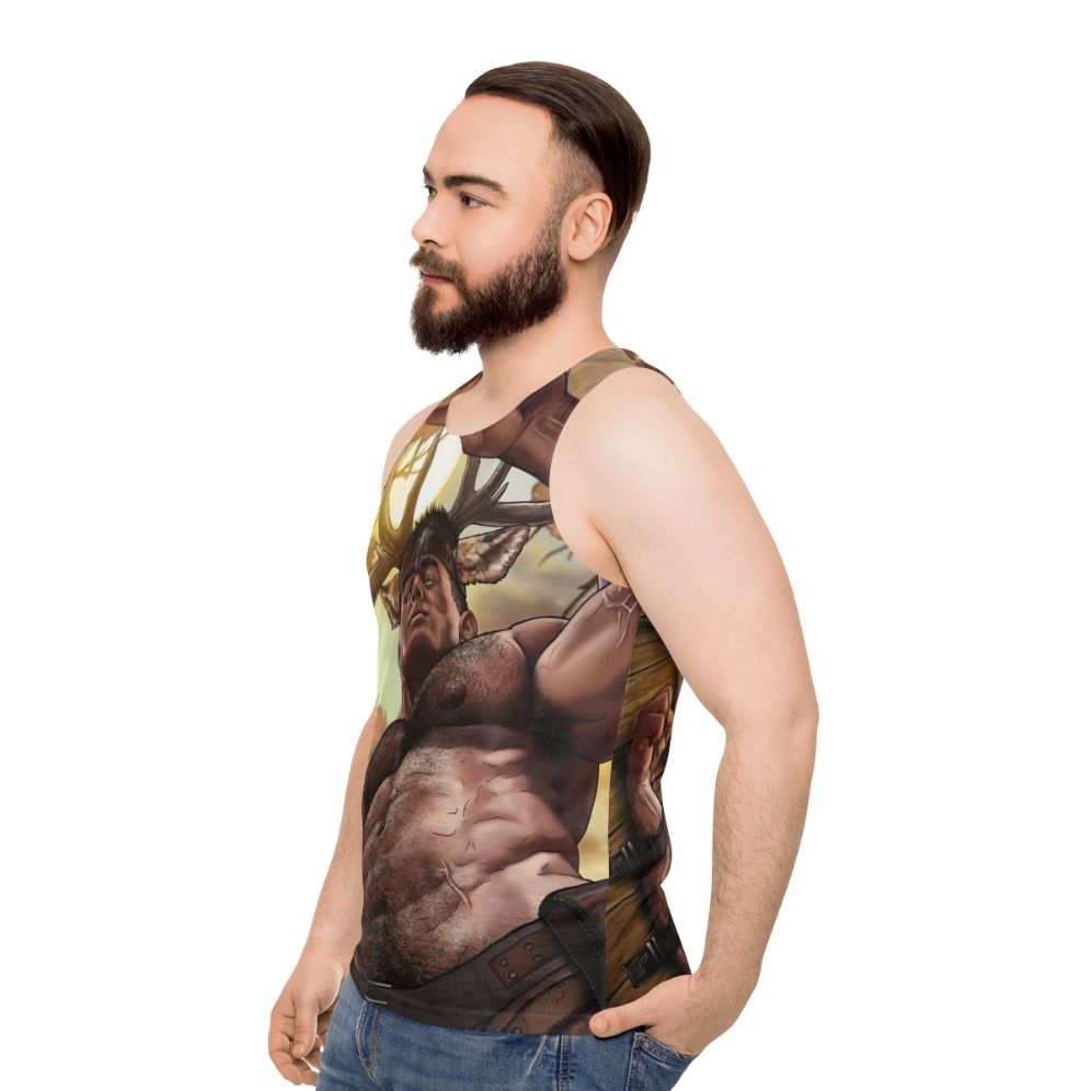 Unisex Shaman Tank Top with Fantasy Art Design - men side