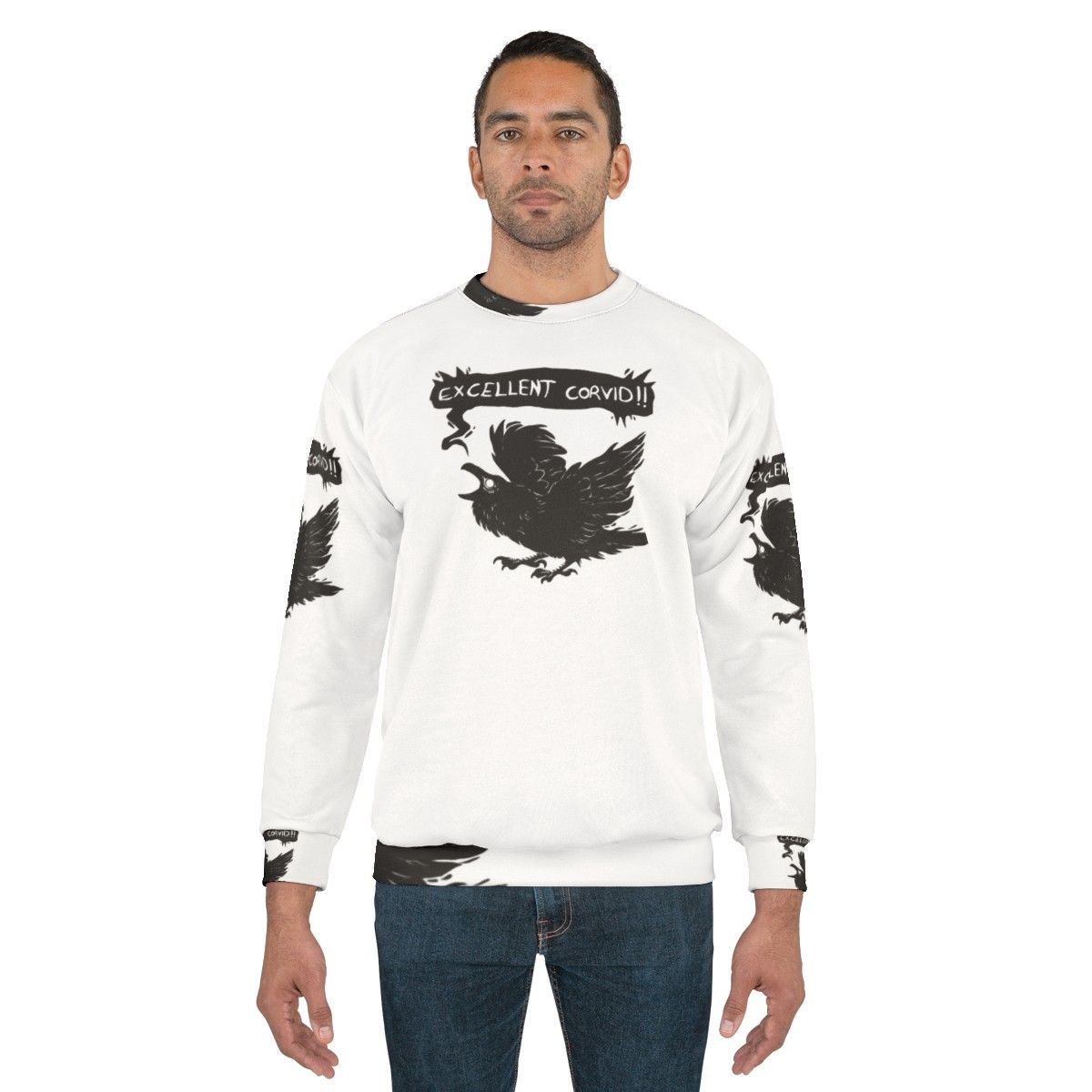 Corvid Sweatshirt - Spooky Bird Graphic - men