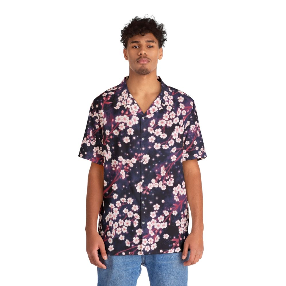 Celestial Sakura Galaxy Pattern Hawaiian Shirt - People Front