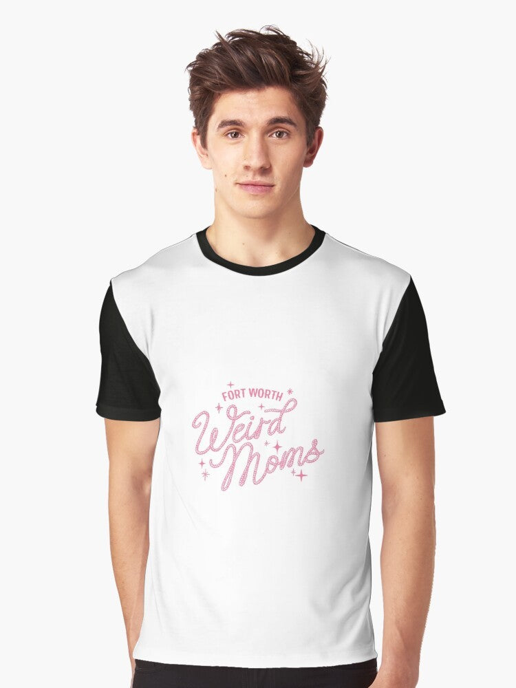 A pink graphic t-shirt with the text "FWWM - Yeehaw!" representing the Fort Worth Weird Moms culture. - Men