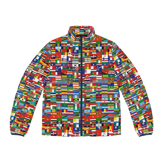 Flags Of The World Puffer Jacket with Vibrant International Flag Designs