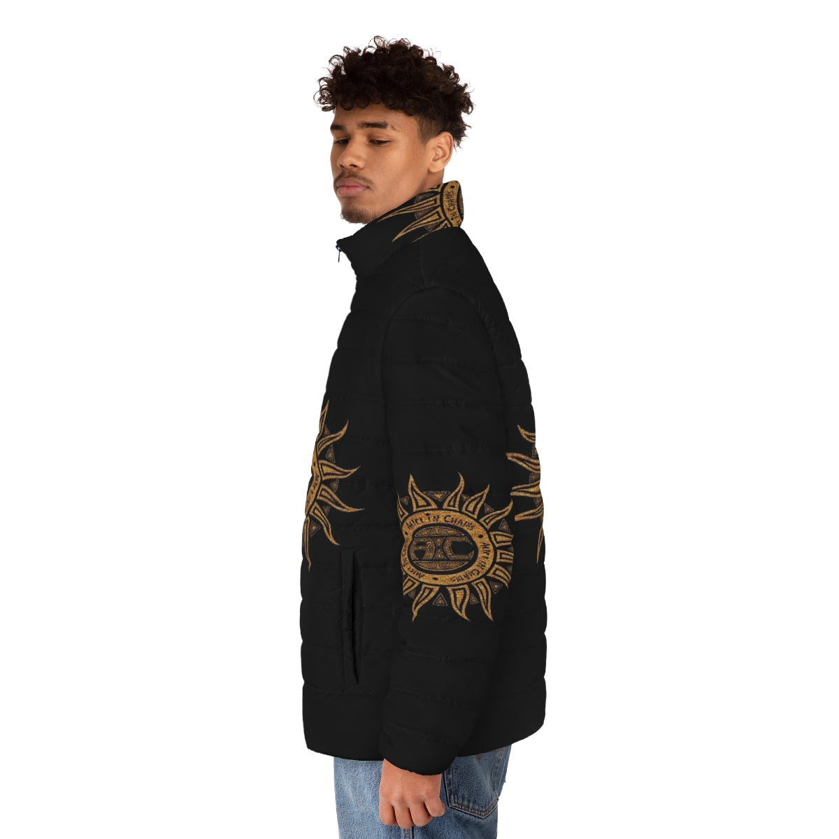 Stylish puffer jacket with skull and death metal-inspired design - men side left