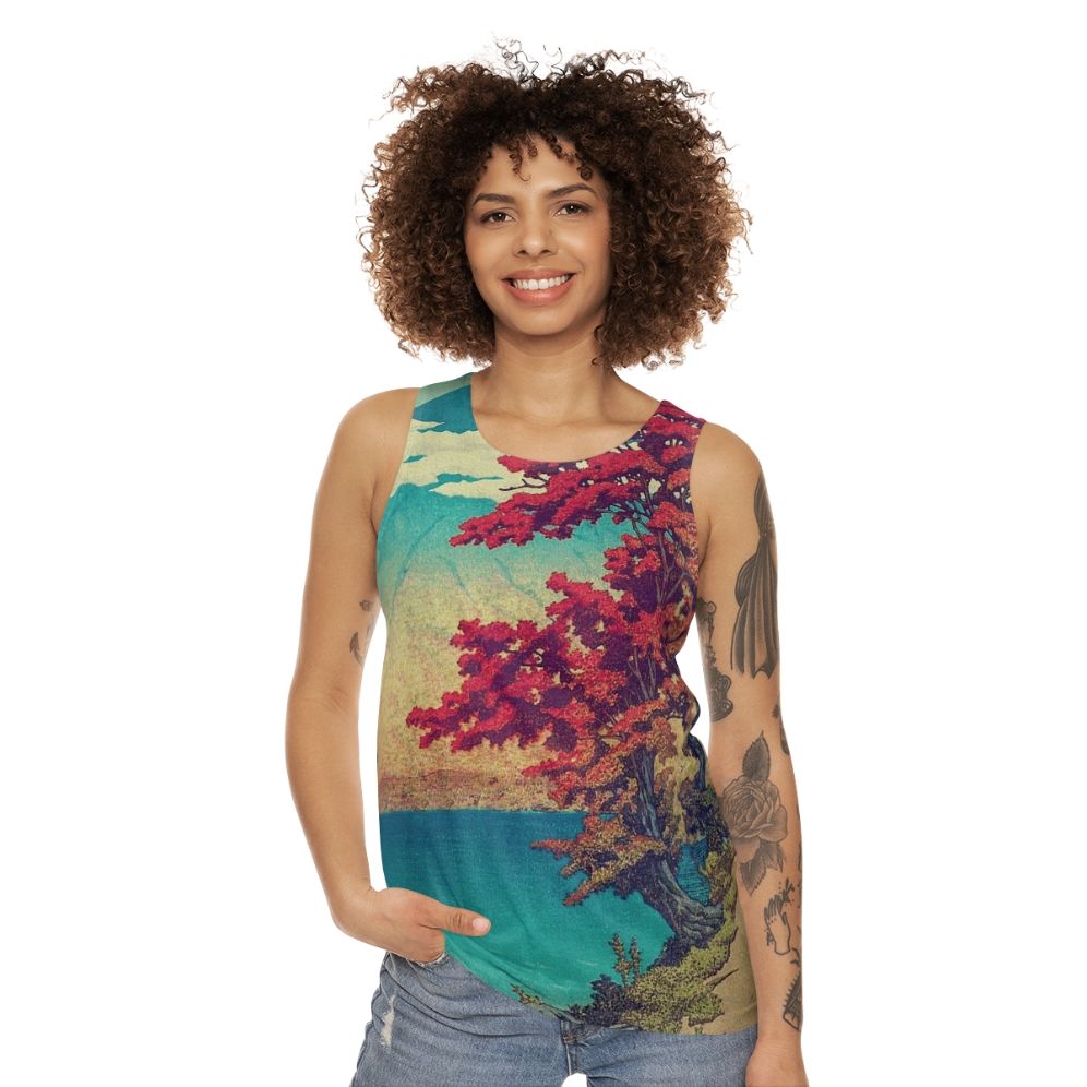 Ukiyo-e inspired nature landscape unisex tank top - women