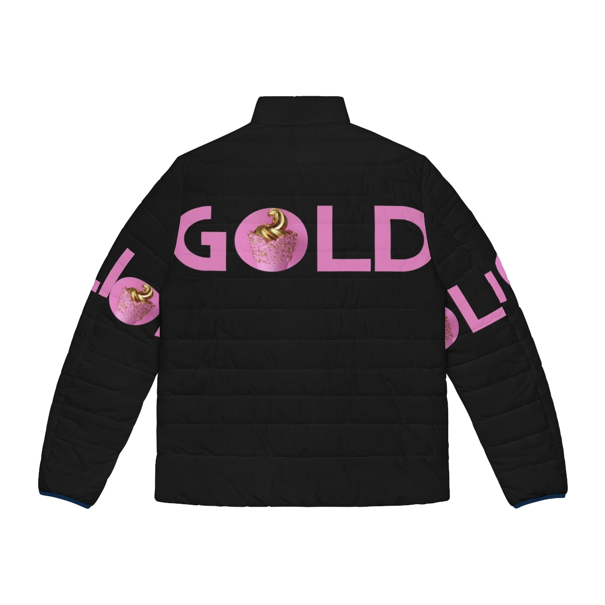 Gold and pink puffer jacket with galaxy unicorn design - Back