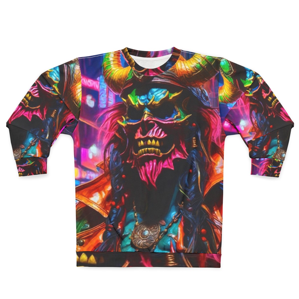 Neon Pirate Sweatshirt with Graffiti and Demonic Designs