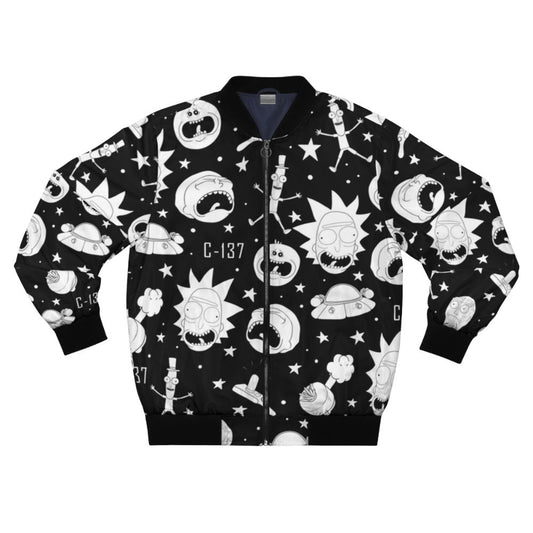 Rick and Morty black and white pattern bomber jacket
