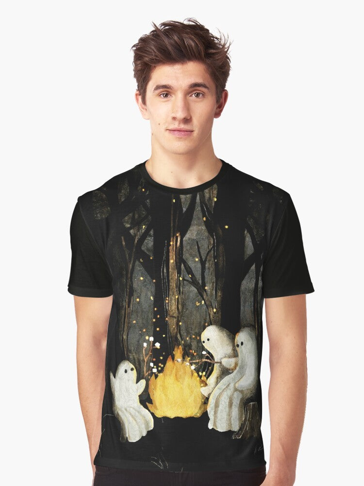 Graphic t-shirt featuring a campfire with marshmallows and a spooky ghost design - Men