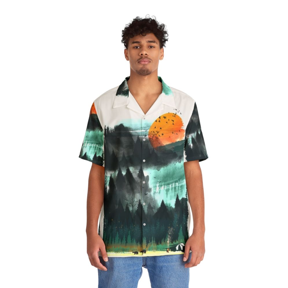 Wilderness Hawaiian Shirt with Watercolor Nature Print - People Front