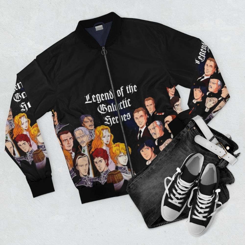 Ginga Eiyuu Densetsu anime-inspired bomber jacket - Flat lay