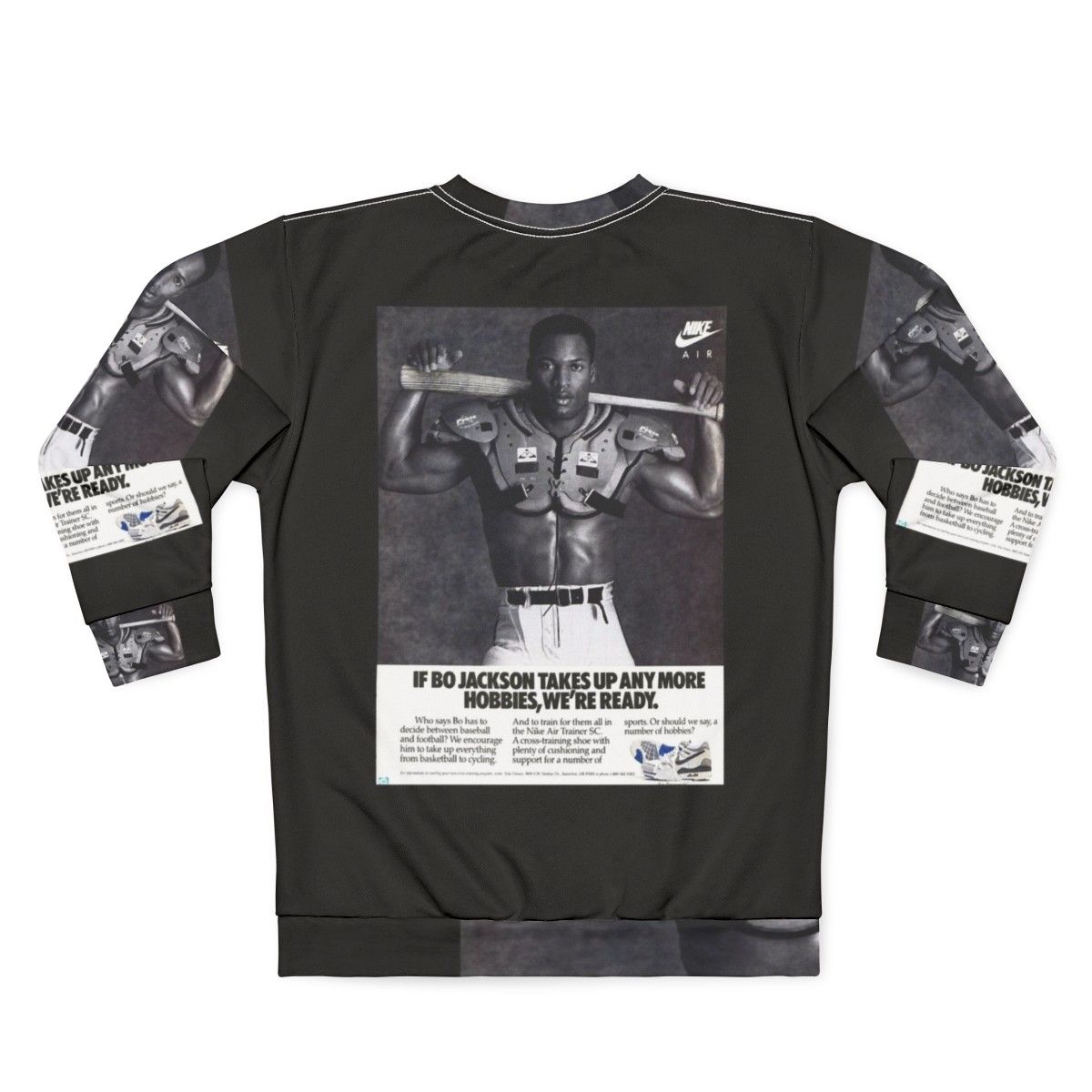 Black and White Bo Jackson Art Print Sweatshirt - Back