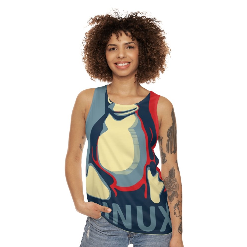 Linux Tux Penguin Obama Unisex Tank Top - women